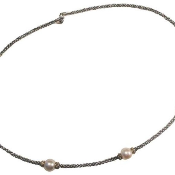 Lagos Silver/Gold Luna 925 Caviar Pearls Necklace 18"L - Picture 2 of 8